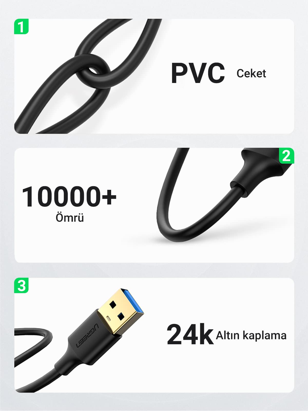 Ugreen USB 3.0 USB to USB Data Kablosu, 1 Metre