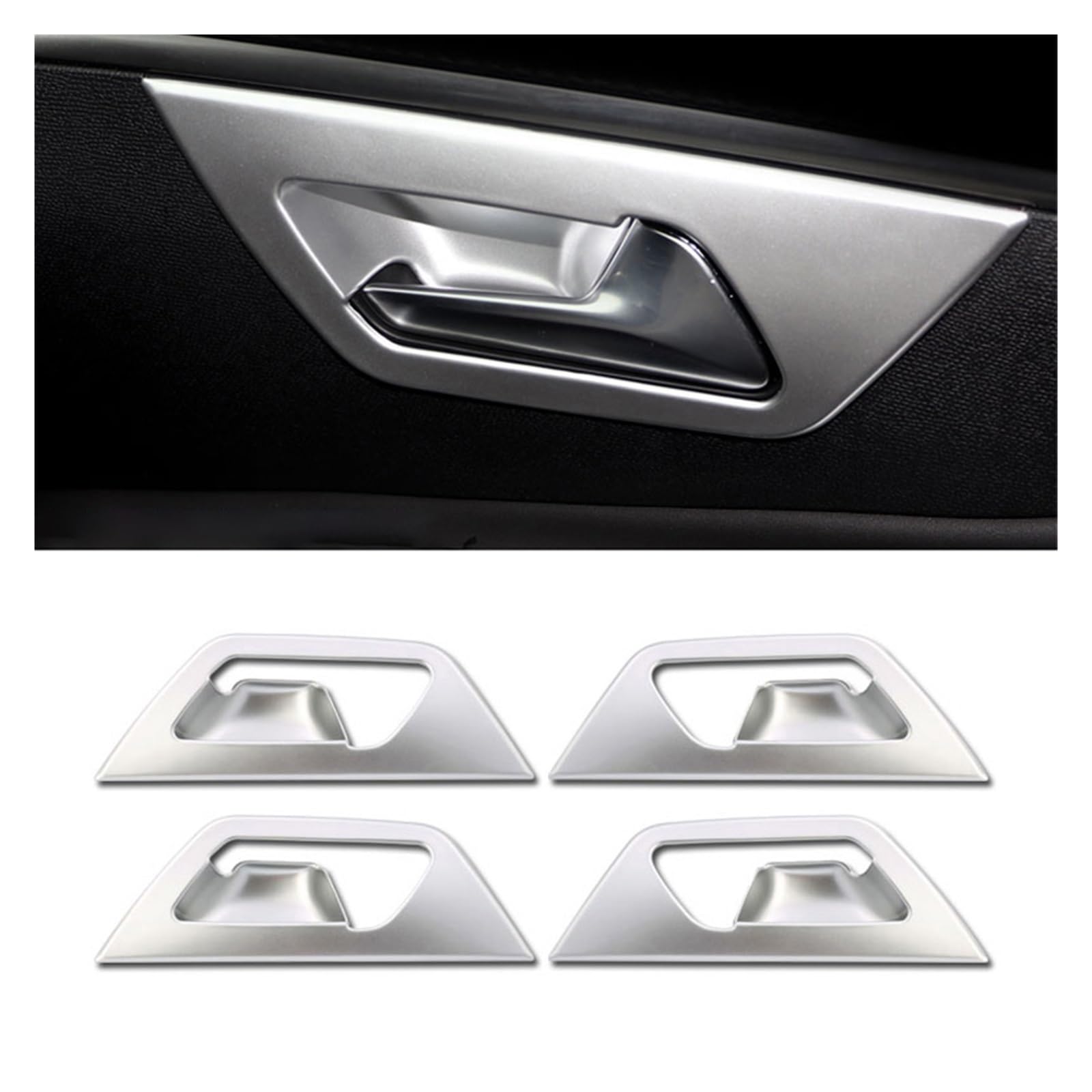Xfheqmd Silver Car Interior For Peugeot 3008 5008 For Gt 2016-2023 Carbon Fibre Car Inner Door Handle Bowl Protector Frame Trim(Silver)