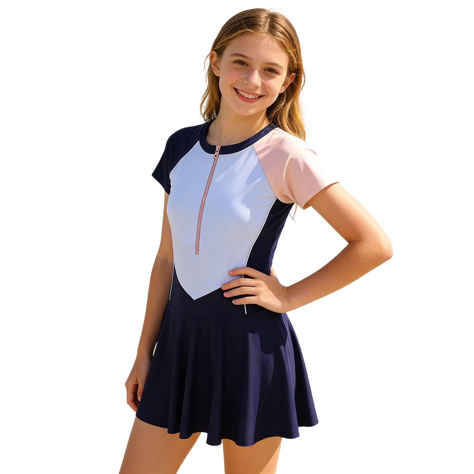 Trajes de baño para niños con cremallera deportiva y manga corta de protección solar 8