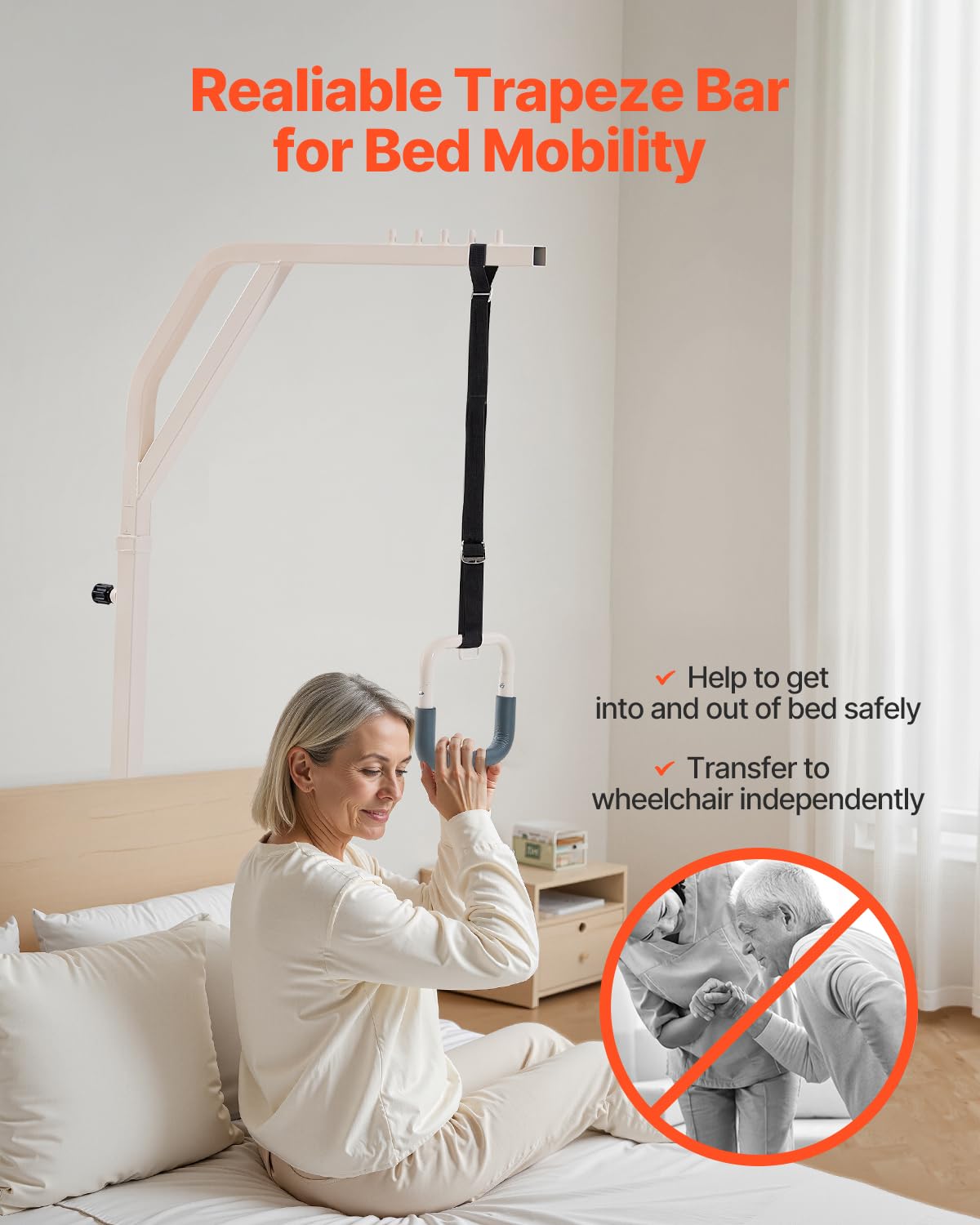 VEVOR Barra Trapezio da Letto con 2 Ruote, Barra Trapezio Autoportante Regolabile in Altezza, Facile da Installare, per Anziani Disabili, Ideale per Ospedale, Casa di Cura e Assistenza Domiciliare
