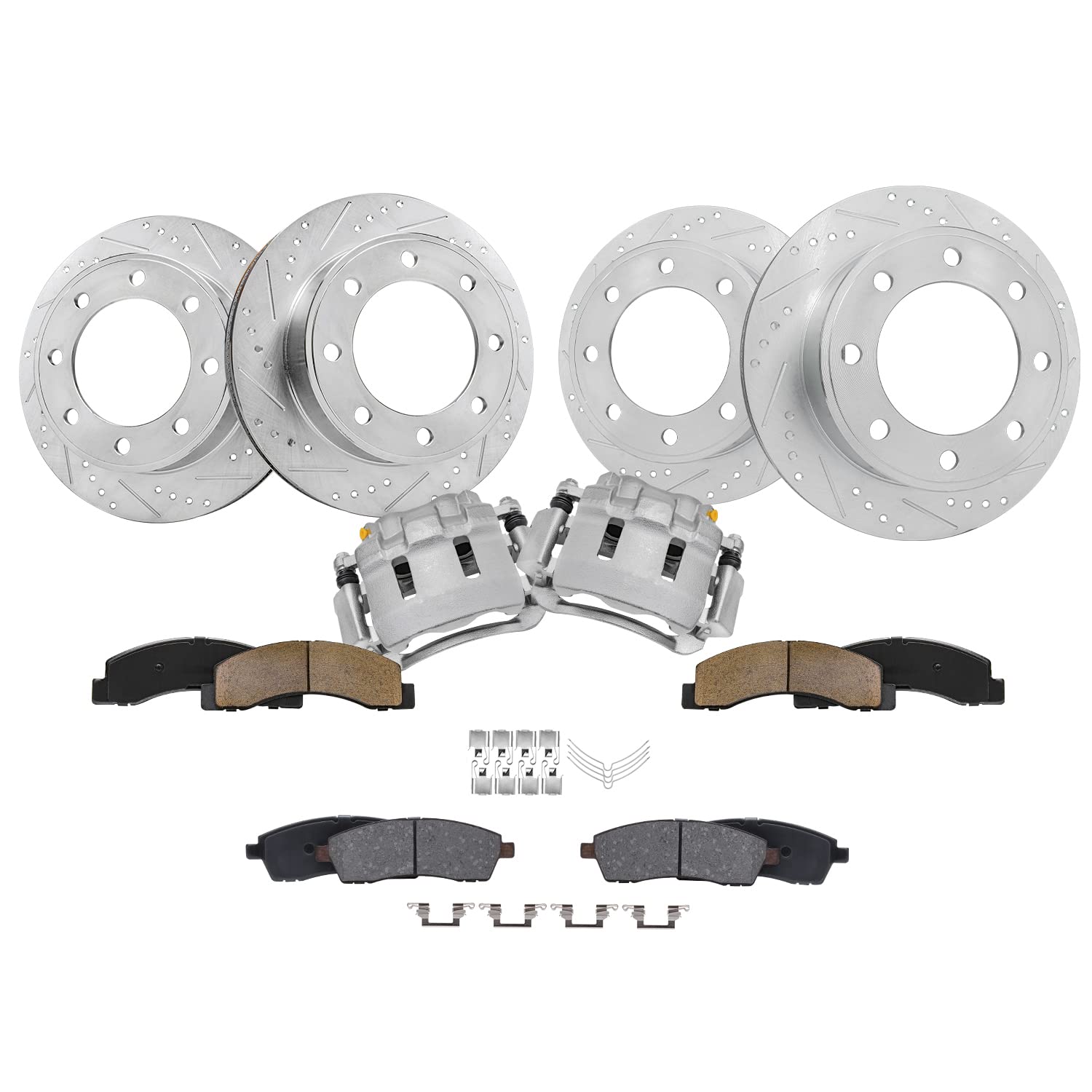 Detroit Axle - 4WD Brake Kit for Ford 1999-2004 F-250 F-350 Super Duty | 2000-2005 Excursion, Front Rear Drilled Slotted Brake Rotors Ceramic Brake Pads Front Brake Calipers 2001 2002 2003