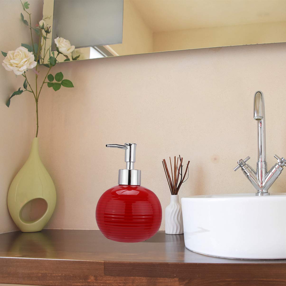 Rote Keramik-pumpflasche Für Lotion-quetschspender Porzellan-spenderflaschen Für Badezimmer Unisex Einfach Zu Verwenden
