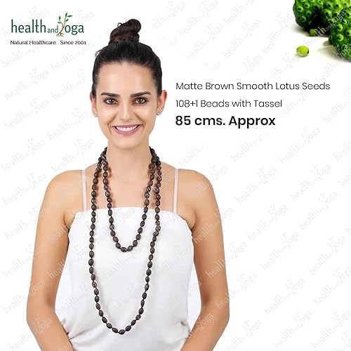Miniatura 6 de HealthAndYoga™ Cuentas de loto Mala con bolsa de terciopelo (33.9 in de cuerda, 108+1 semillas) – Oración, meditación, equilibrio de chakras
