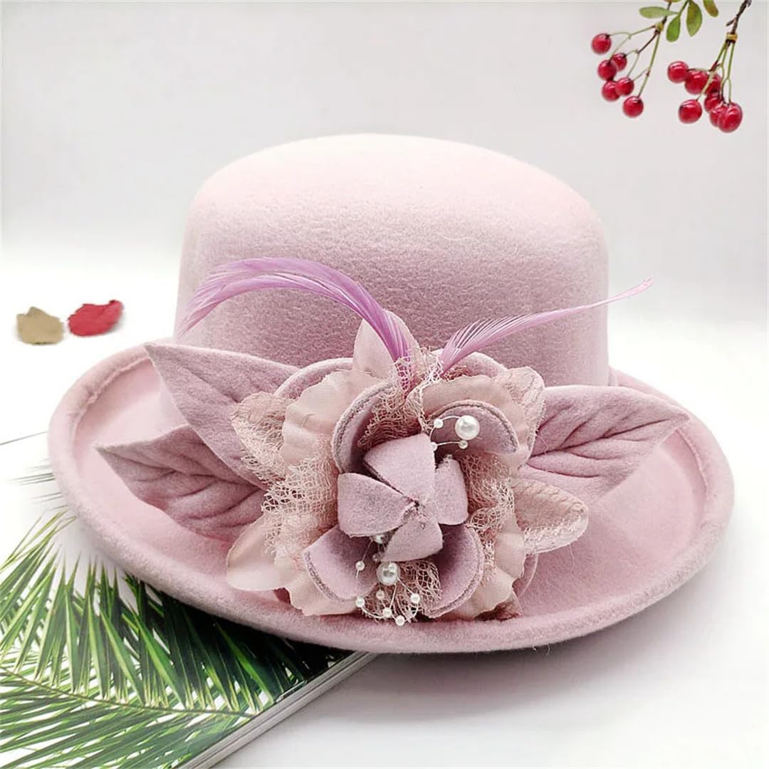 Yeuyyben Donne Floreale Cappello di Lana Primavera Inverno Cappelli Fedoras Elegante Bucket Cappelli Caldi Femminile Bombetta