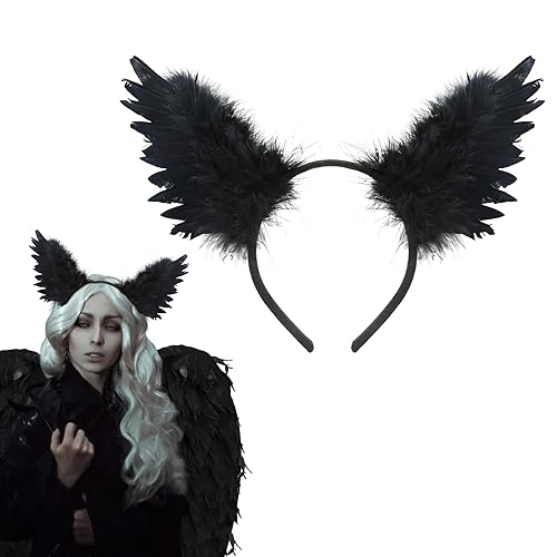 Angel Feather Wing Headband Halloween Cosplay Costume Accessories for Women Dress Up Party Headwear - Black