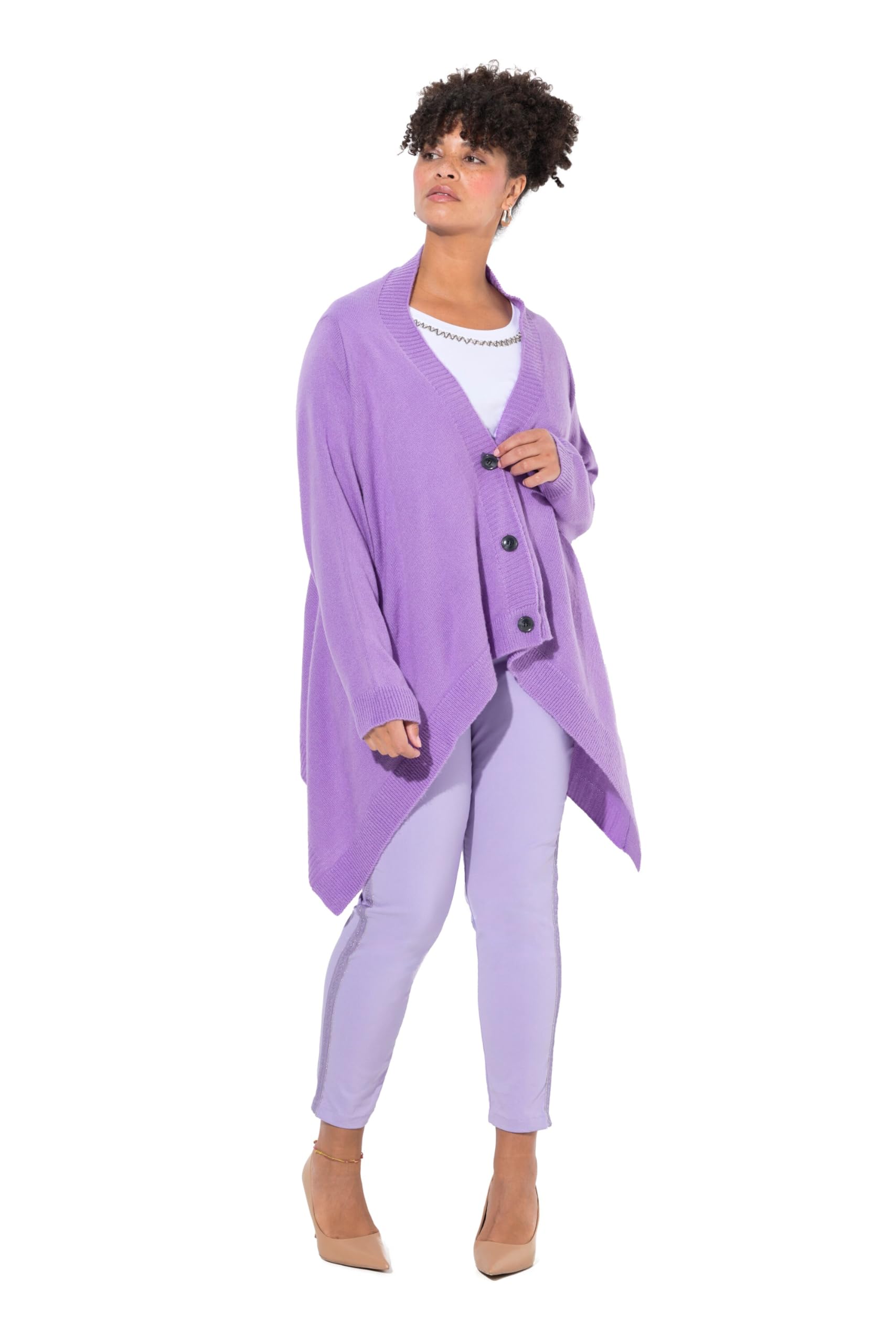 MIAMODA Damen große Größen Übergrößen Plus Size Strickjacke, Cape-Look, Knopfleiste, Langarm 833983