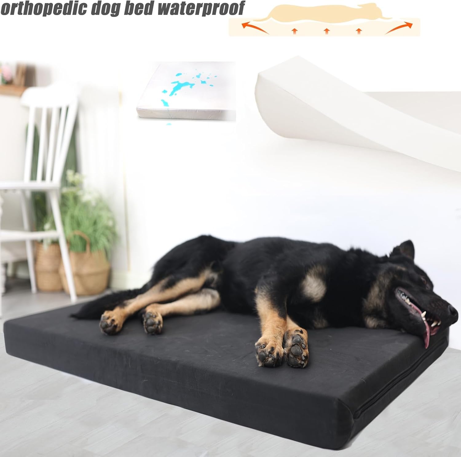 review Indestructible Dog Beds Chew Proof Extra Large Waterproof,Strong Chew Proof Dog Bed for Aggressive Chewers Large Breed Washable with Removable Cover,Chew Resistant Tough Crate Bed for Dogs Bite,Black