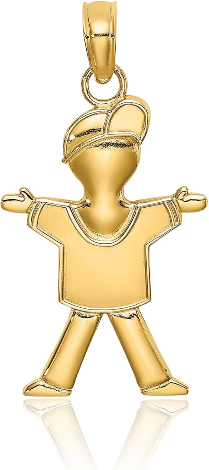 IceCarats 14K Solid Yellow Gold Medium Boy Pendant Necklace 23.35mm 7/8 inch Polished For Her