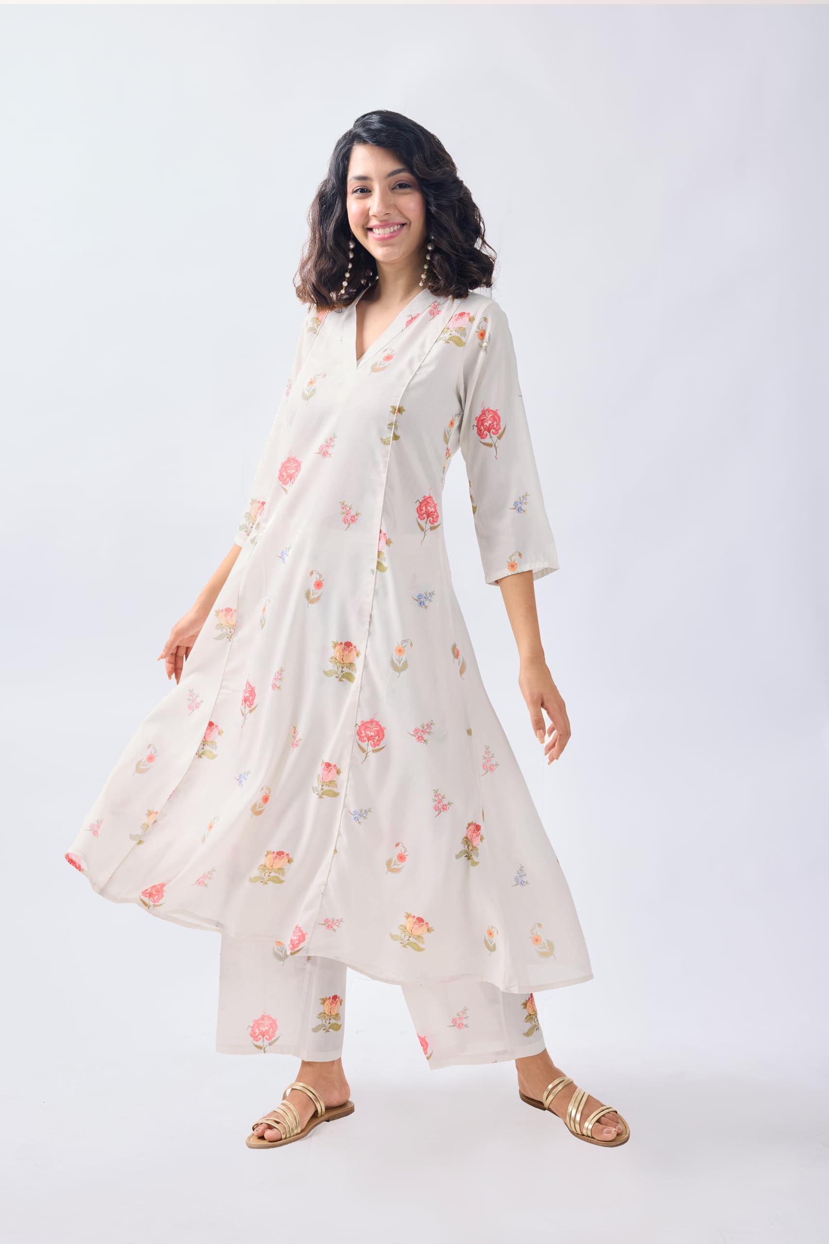 Toochki Salwar Suit For Women | Two Piece | Cotton | White Floral Printed | Rayon | Ethnic