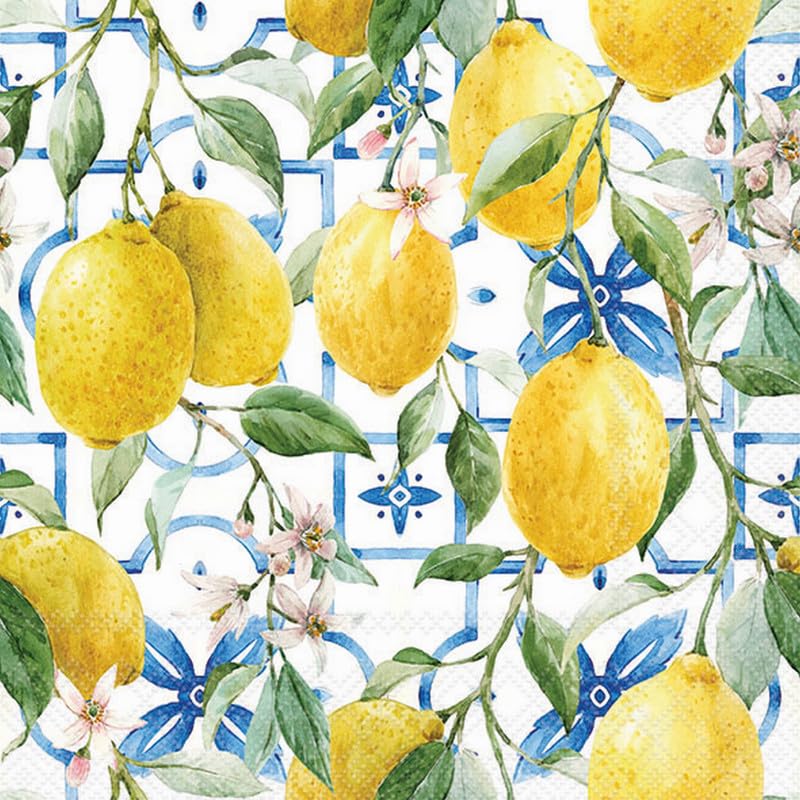 20 Ambiente Paper Napkins - Mediterranean Lemons - Table Decoration with Motif Also for Party or Decoupage 33x33 cm