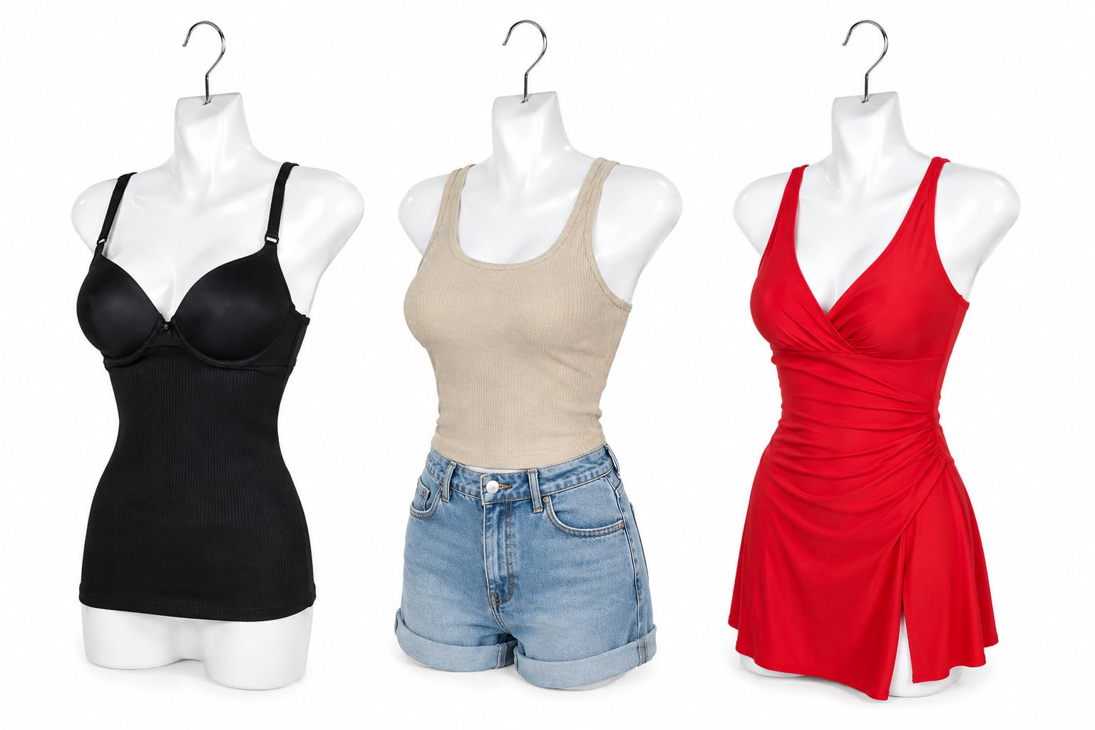 3er Set Torso Weiblich - 70 cm Damentorso aus Kunststoff - Oberkörper Halbplastik in Farbe weiß - Mannequin Büste - Halbplastischer Damenbody - Puppe Figur Kunststofftorso Schaufensterpuppe mit Haken
