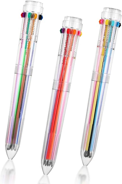 Retractable Ballpoint Pen 10-in-1 Multicolor Pens Multicolored Ballpoint Pens 0.7mm Shuttle Pens Transparent Barrel Ballpoint Pen for Home Office School Supplies Students Children Gift (3 Pcs)