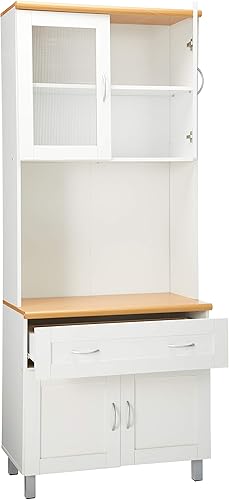 Miniatura 4 de HODEDAH IMPORT - Armario de cocina alto de pie con espacio superior e inferior para armario cerrado 1 cajón gran espacio abierto para microondas en