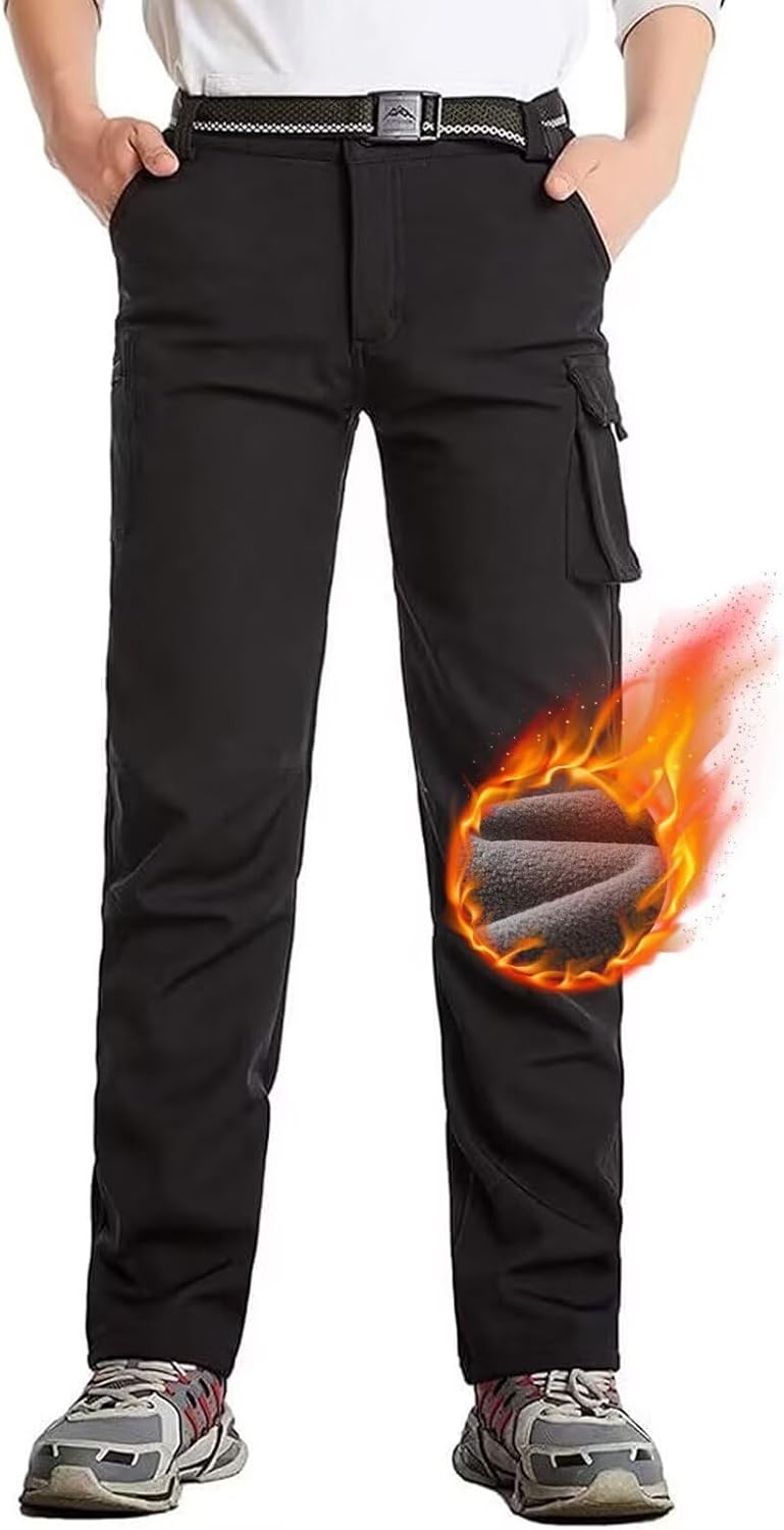 Boys Hiking Pants Waterproof, Fleece Lined Snow Pants Kids Tactical Cargo Pants, Rain Hunting Pants Youth