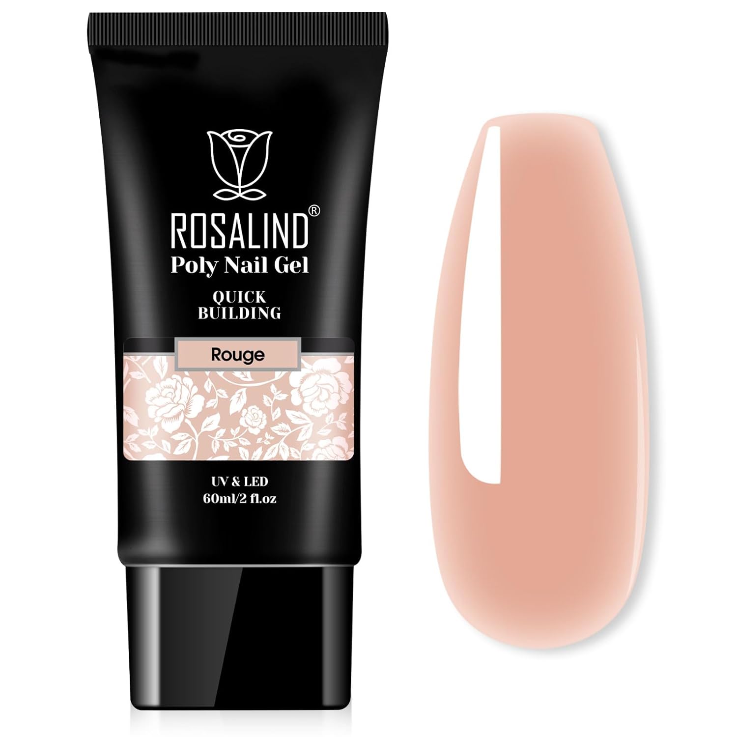 Black Poly Nail Gel 2 oz – ROSALIND Black Nail Extension Hard Gel for Long Lasting Manicures, Quick Dry Nail Enhancement Thickening Builder Easy DIY for Beginner& Salon DIY at Home Use