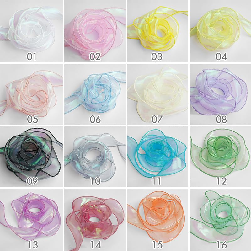 3 Rotoli (30 iarde) Nastri in Raso Lucido Colore Onirico 4 cm Pizzo in Organza per Fiocchi per Capelli Avvolgimento Materiale Fatto a Mano Fai-da-Te-01,3 Rotoli