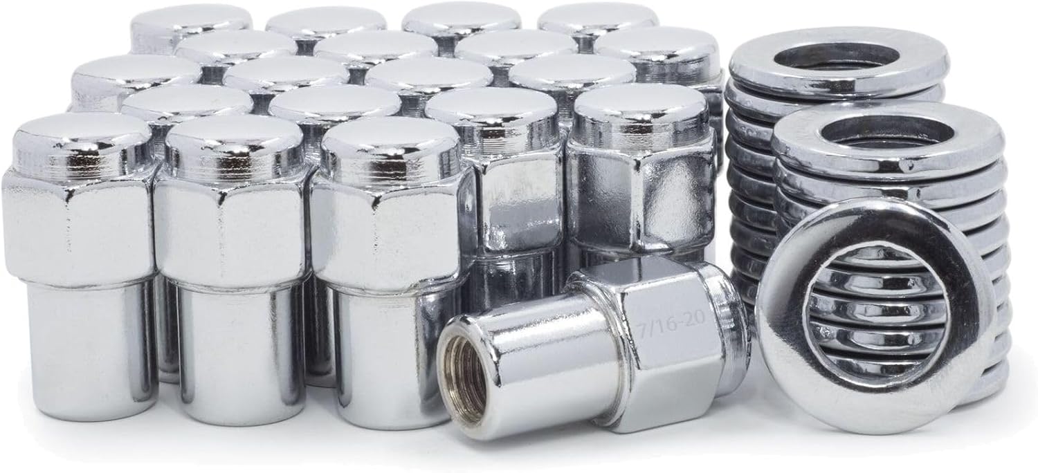 20 Lug Nuts 7 Chrome Flat Top .75 Shank/Center Washers for Apollo 73-75,for Bonneville 77-81,for Century 73-81,for Cutlass 61-81,for Cutlass Calais 78-81,for Cutlass Cruiser 80-81