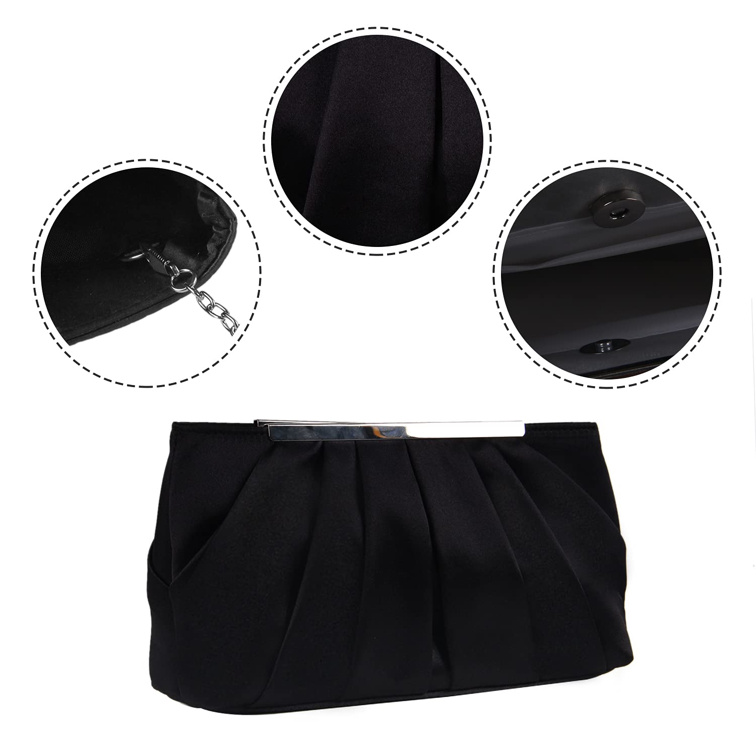 Sac de soirée en satin pour femme Élégant sac à main de soirée plissé en satin pour femme Argenté Sac à main de mariage