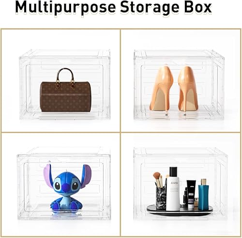 Miniatura 4 de Stebopum Caja de almacenamiento de zapatos paquete de 8 organizadores de zapatos apilables de plástico transparente con puerta frontal magnética