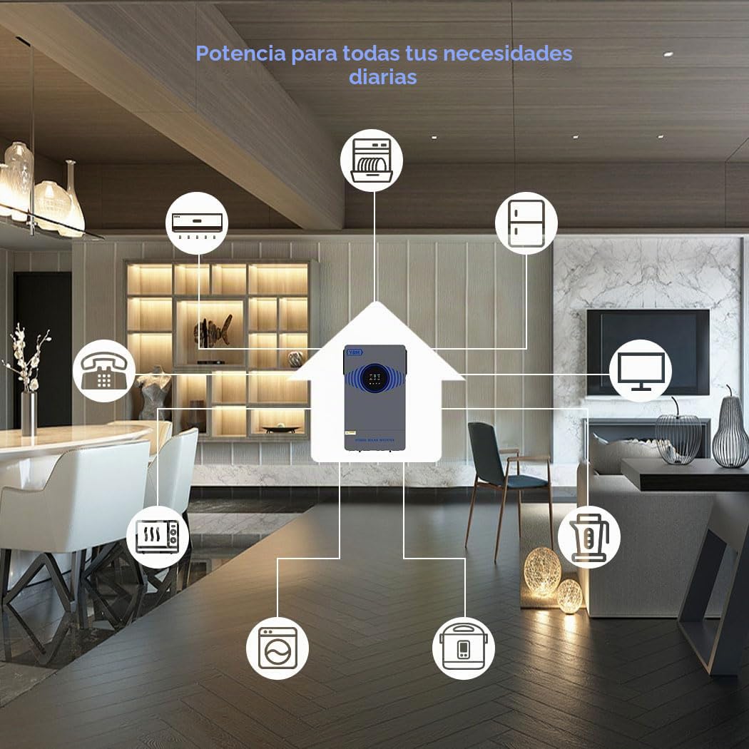 Y&H Inversor solar híbrido de 6200 W, CC 48 V a CA 230 V, onda sinusoidal pura, arranque sin batería, con cargador solar MPPT de 120 A, para 48 V LiFePO/ácido de plomo, sistema solar para casa y