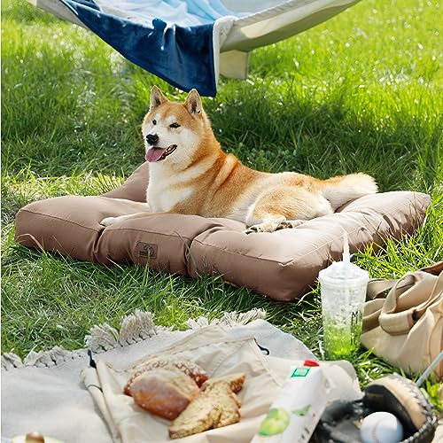 BEDSURE Hundekissen kleine Hunde waschbar - 76x50cm Hundebett wasserdicht M für kleine, mittelgroße Hunde gepolstert Hundematte Warmes Taupe in 10cm Höhe