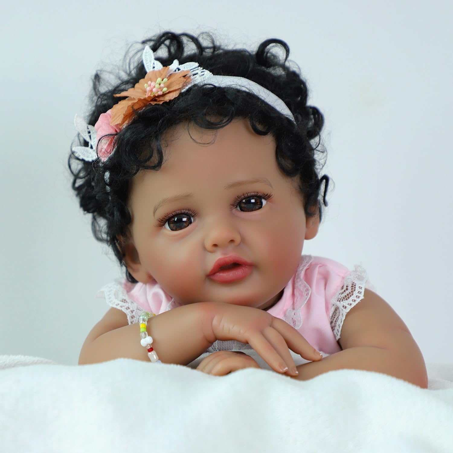 SCOM Reborn Baby Dolls Black Girl - 20 Inch African American Realistic Newborn Girl Doll, Lifelike Weighted Soft Body, Christmas Birthday Gift for Kids Age 3+