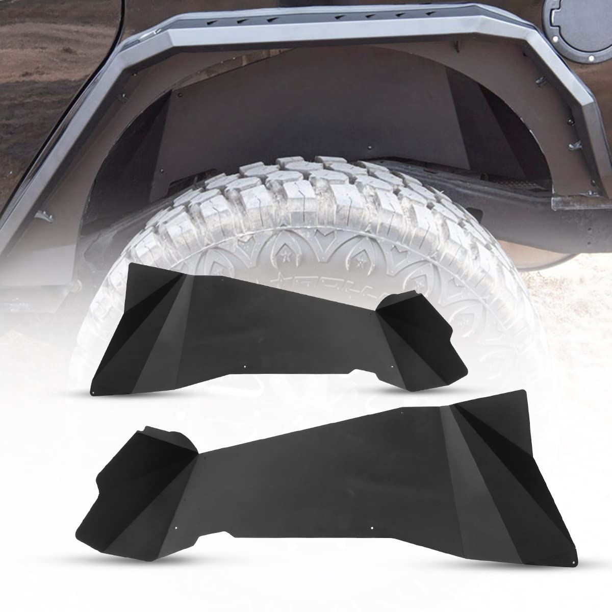Photo 1 of Wolfstorm Rear Inner Fender Liners Rear Wheel Liners Compatible with 2007-2017 Jeep Wrangler JK 2-Doors & 4-Doors Black Powder Coated 2 PCS (Rear) Steel Inner Liner Rear