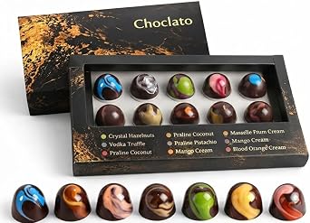 Chocolato Luxury Chocolate Gift Box   10 Piece Handcrafted Premium Assorted Bonbons   Gourmet Truffles with Hazelnut, Pistachio, Mango & Blood Orange