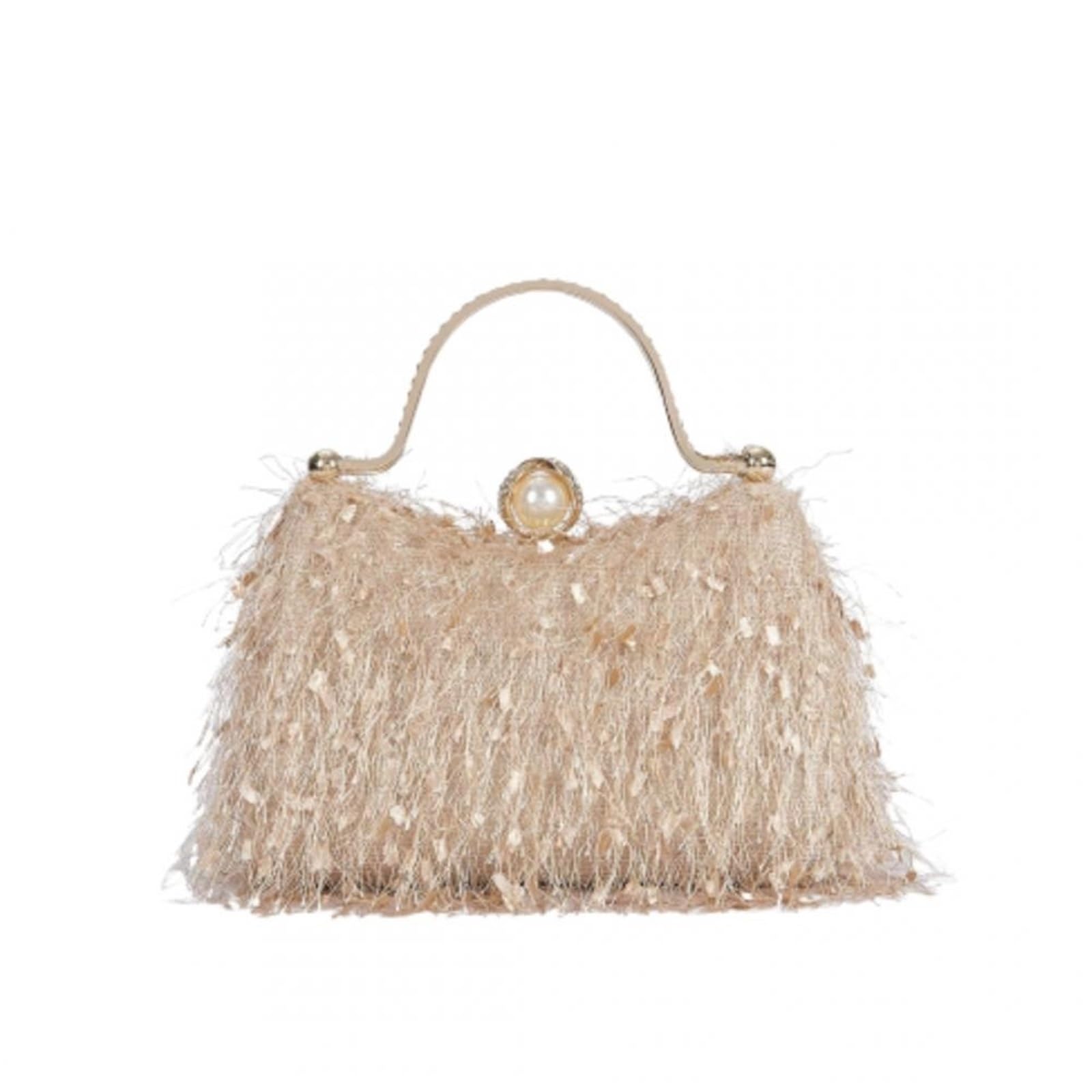 HKYBCF Feather Bag Tassel Evening Party Women Handbags Nylon Wedding Feather Female Clutch Elegant Feather Shoulder Crossbody Bag(Beige)