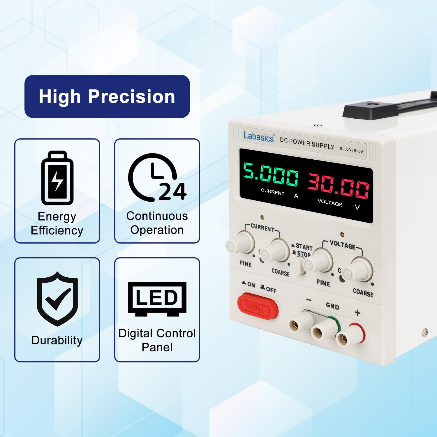 Labasics Digitales Gleichstromnetzteil, 30V/5A Einstellbares Einzel-Ausgangsschaltnetzteil für Labor- und Bench-Testforschung (30V-5A)