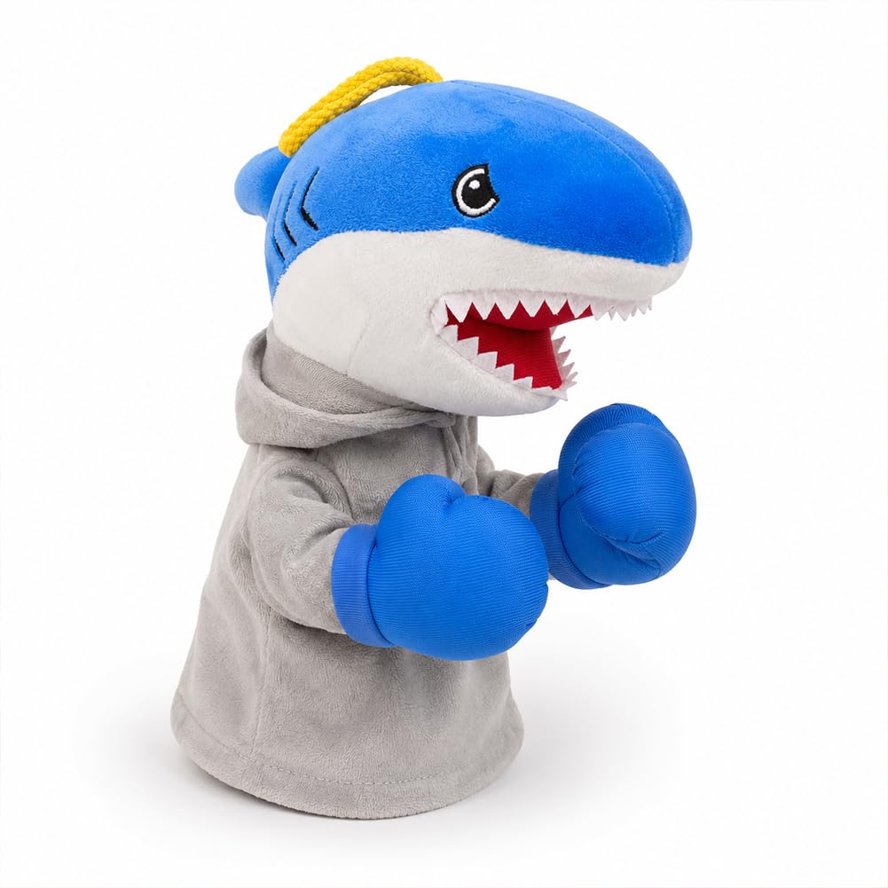 Interactive Boxing Dog Hand Puppet Plush Toy with Sound Button Battery