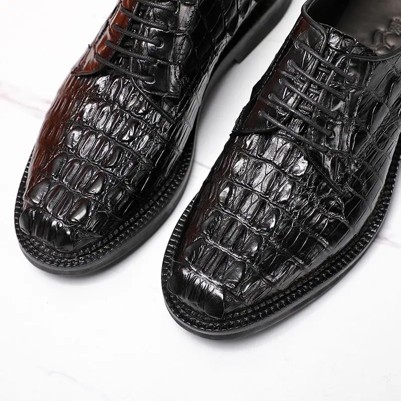 Authentic Crocodile Skin Classic Black Men's Lace-up Derby Oxfords Genuine Alligator Leather Male Business Casual Dress Shoes4