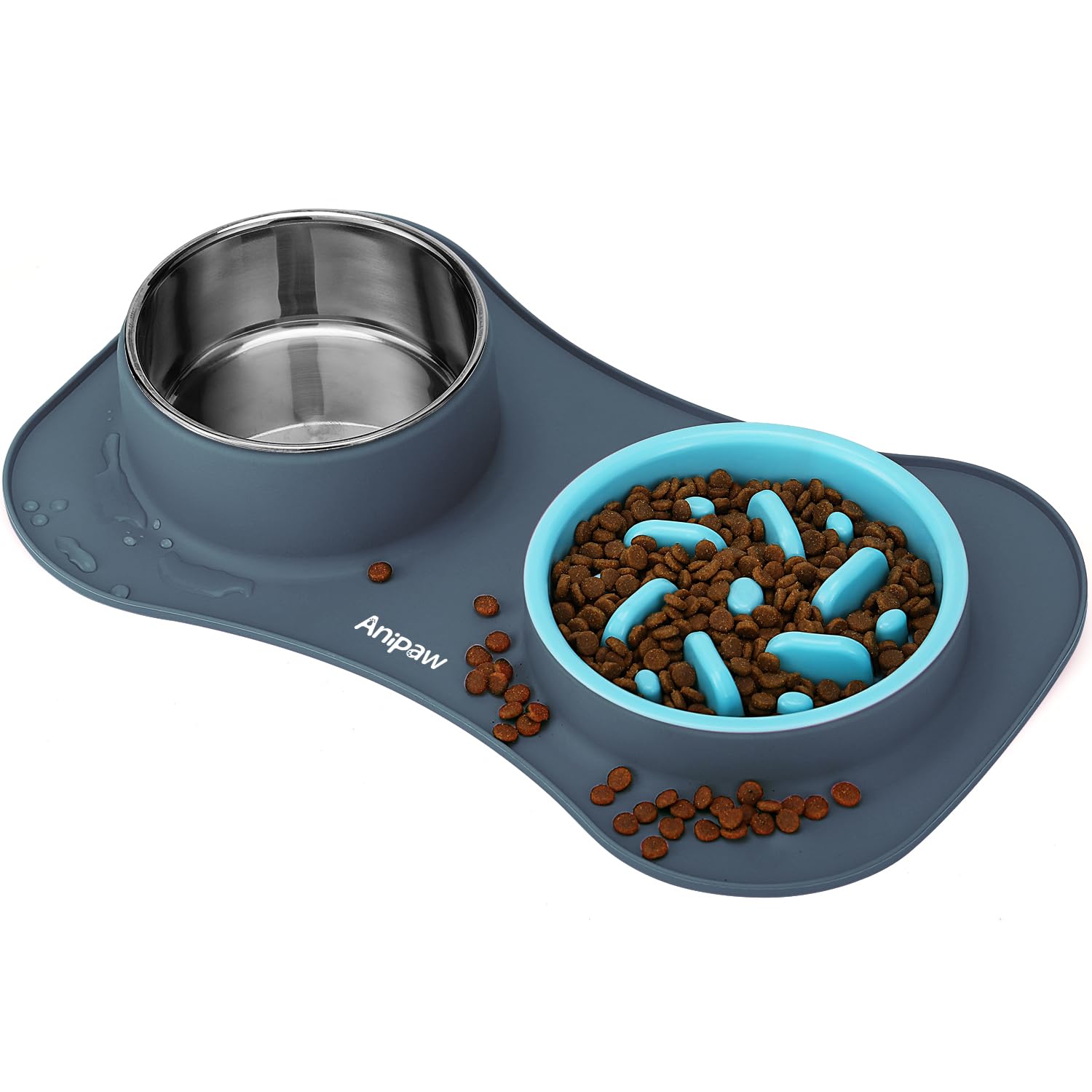 Slow Feeder Dog Bowls 3 in 1 Stainless Steel Dog Food and Water Bowls with Non-Spill and Non-Skid Silicone Mat to Slow Down Eating for Large Medium Small Breed Size Dogs and Cats