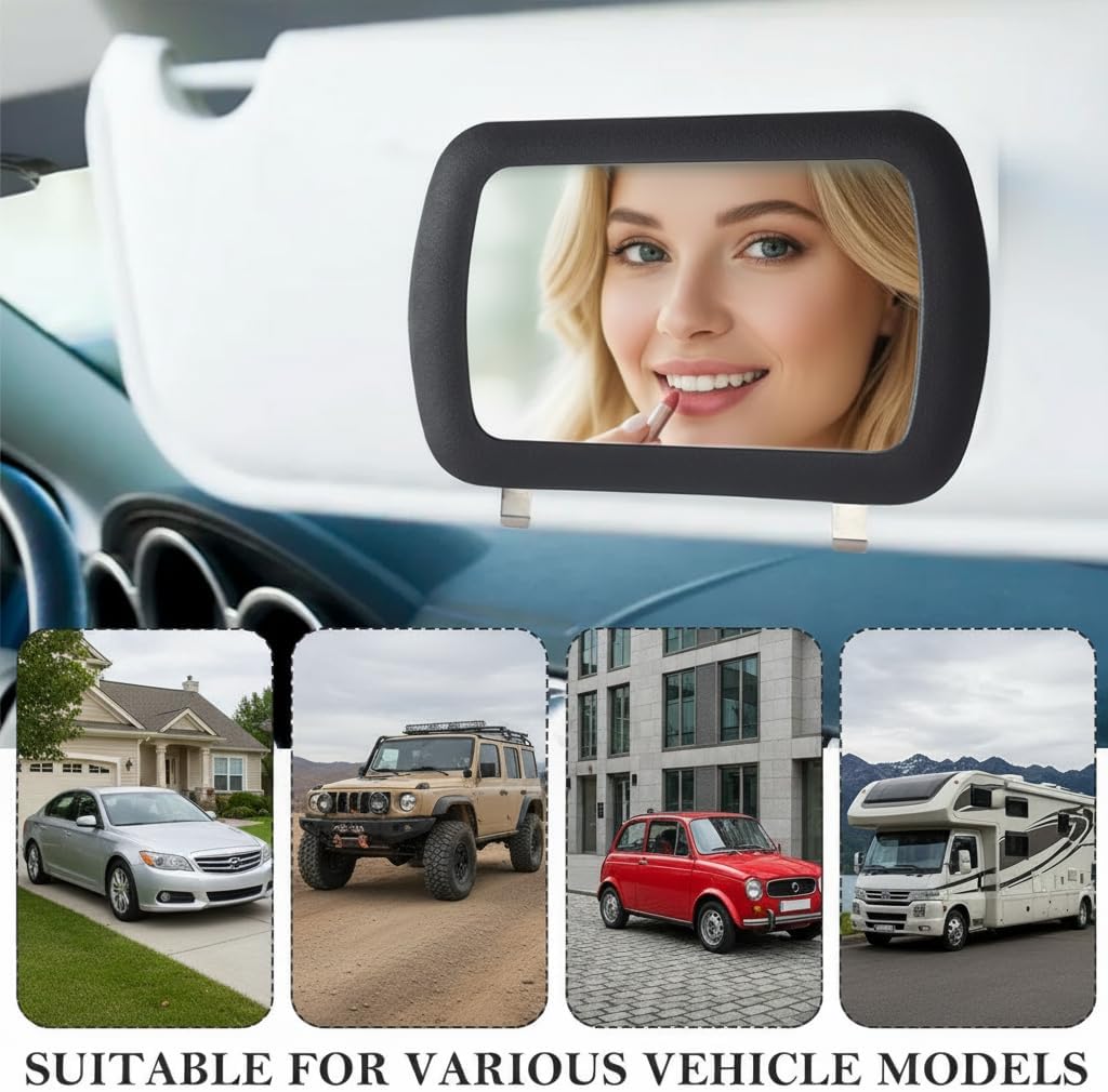 2PCS Clip-On Visor Mirror, Universal Car Sun Visor Mirror HD Vanity Sun-Shading Mirrors, Car Cosmetic Mirrors for Car, Truck, SUV