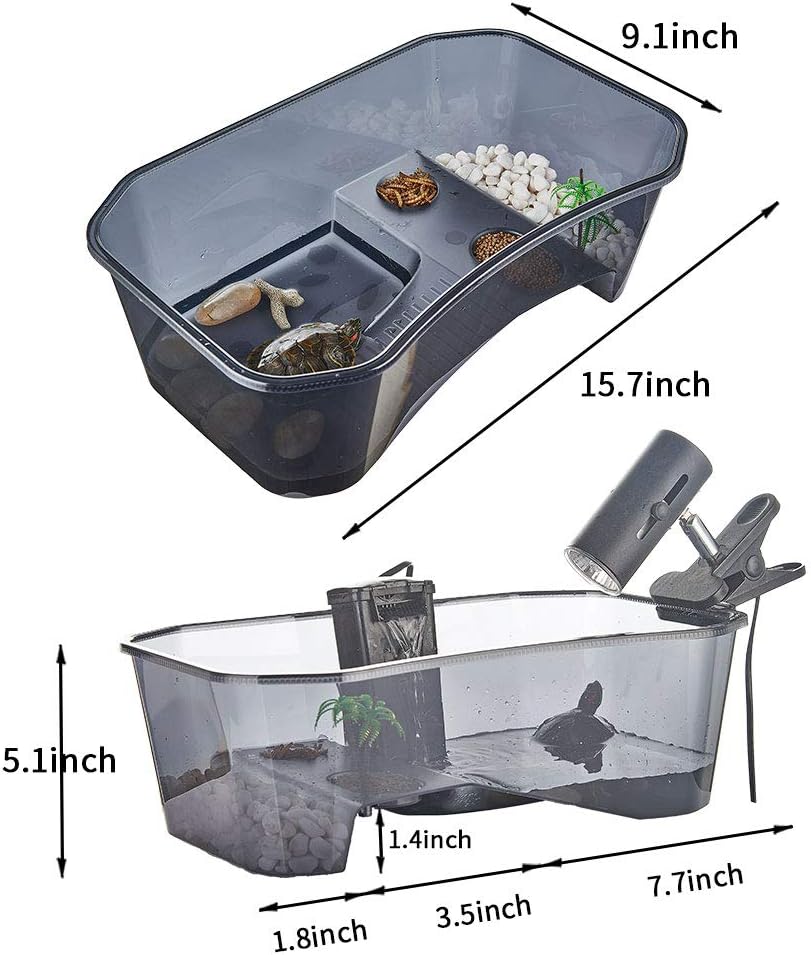 Turtle Tank Aquarium-Turtle basking Platform,Swimming Area, breeding Hibernation Area, Feeding Area is a Perfect Reptile Habitat, with Platform Plants (Black)