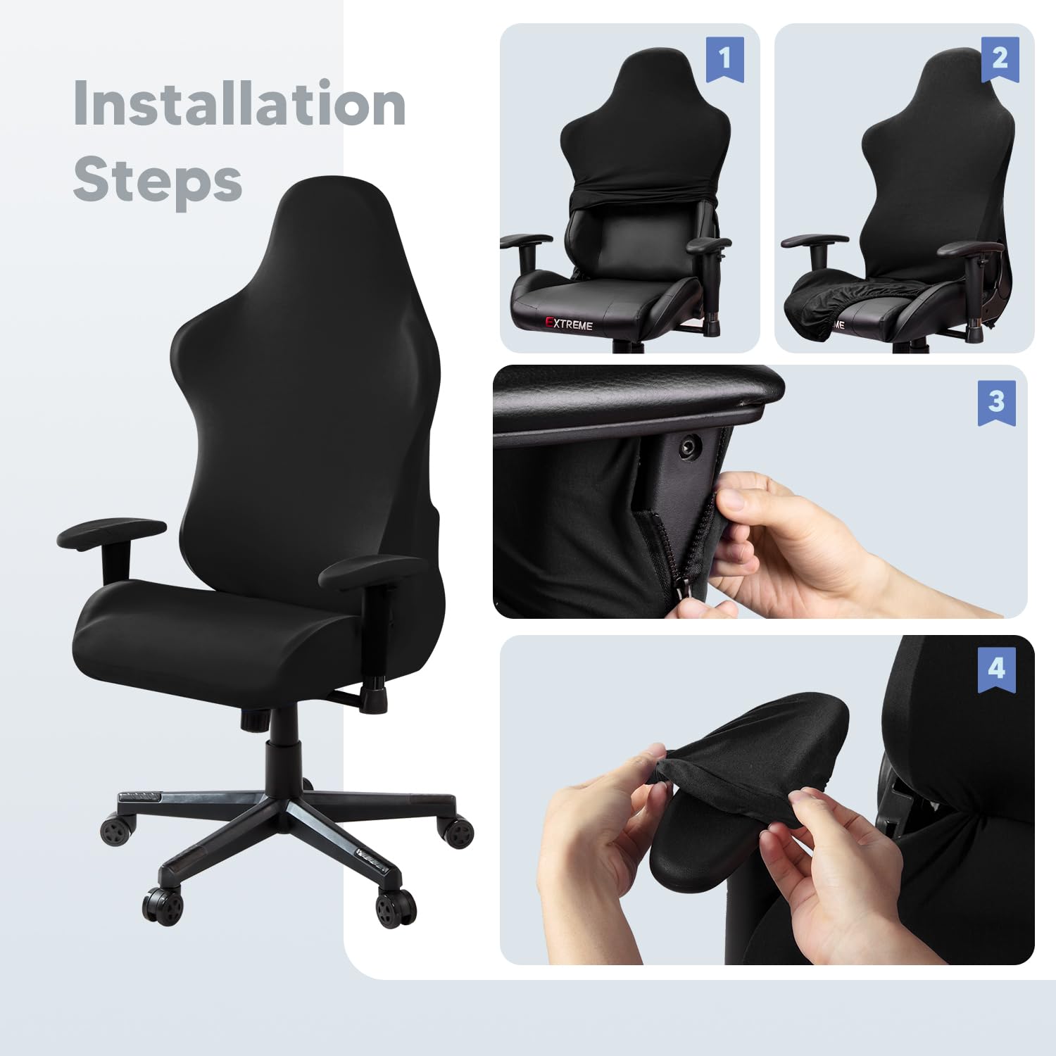 Coprisedia da Gaming Universale Elastico Lavabile con Doppia Cerniera Stile Racing Nero
