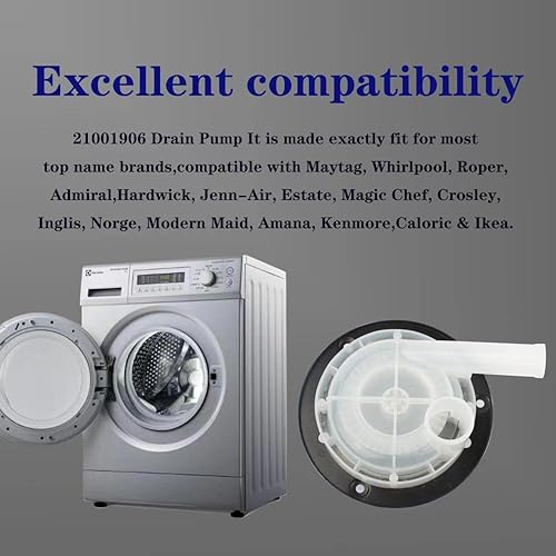 Miniatura 6 de 21001906 Bomba de drenaje de lavadora con pieza de repuesto de polea, compatible con lavadoras Maytag Admiral Magic Chef Parte #35-6434 WP35-6465
