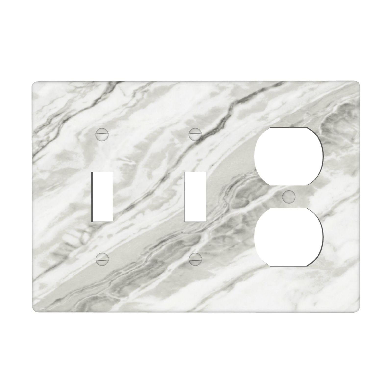 Modern White Grey Cream Marble 3 Gang Combination 2 Toggle 1 Duplex Receptacle Outlet Covers Light Switch Cover Combo Wallplate Decorative Faceplate