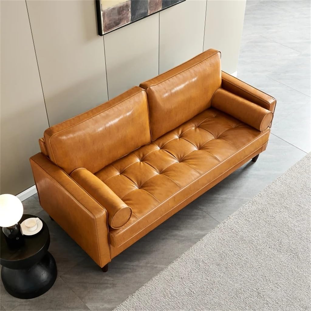 Vegan Leather Sofa with Wooden Legs and Storage Space, Suitable for Living Rooms and Apartments