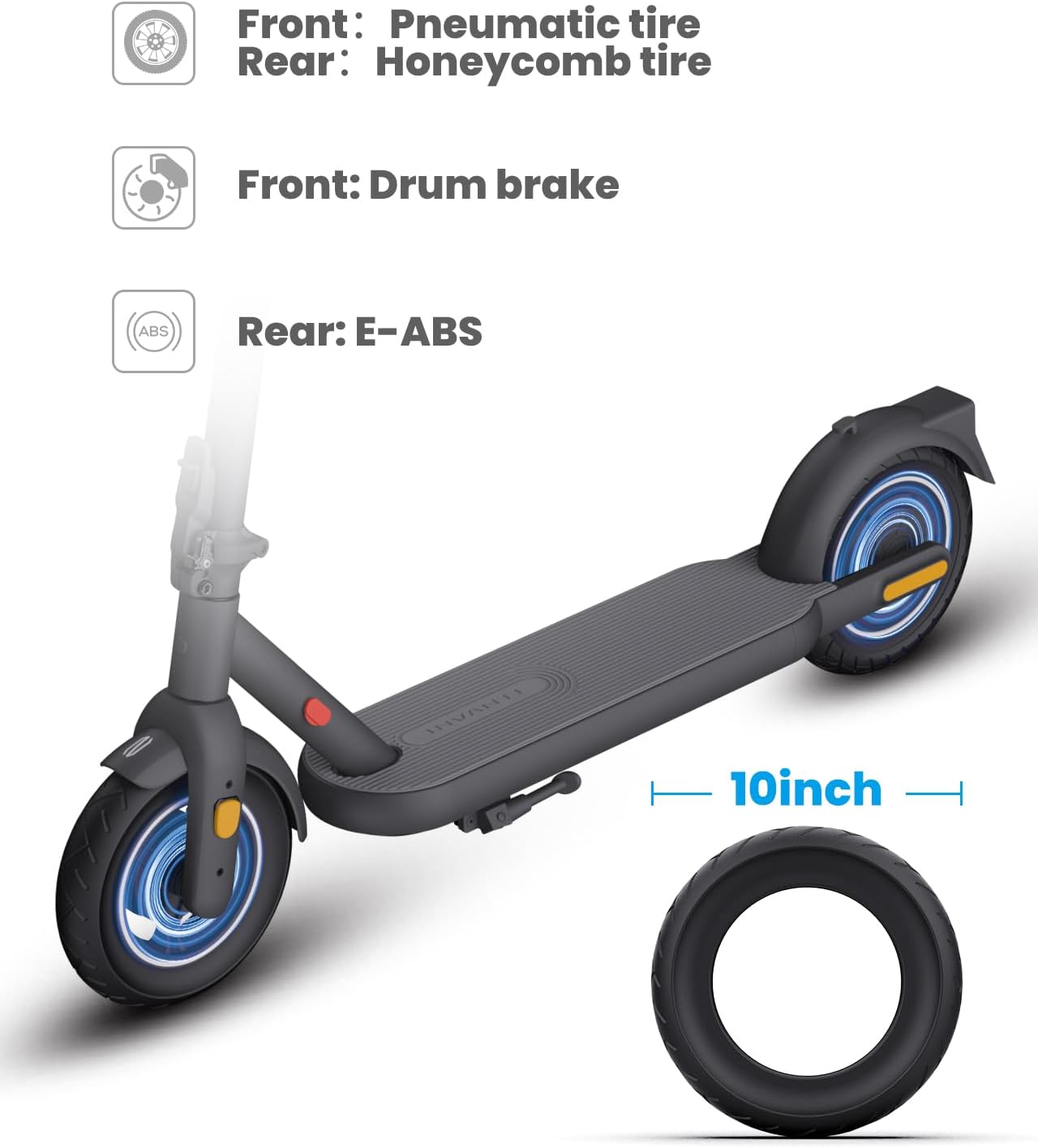 INVANTI V22PRO Electric Scooter showing tire and brake types