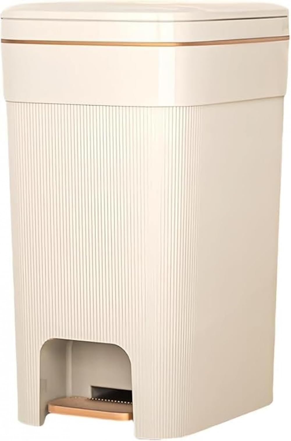 Jazpin 25L ペダル式ゴミ箱 無臭密閉構造 分別可能内胆設計 ベージュスリム 防臭ゴミ箱 キッチンリビングオフィス対応 静音開閉 滑り止め付き (25L,ベージュゴールドメッキ) - 2