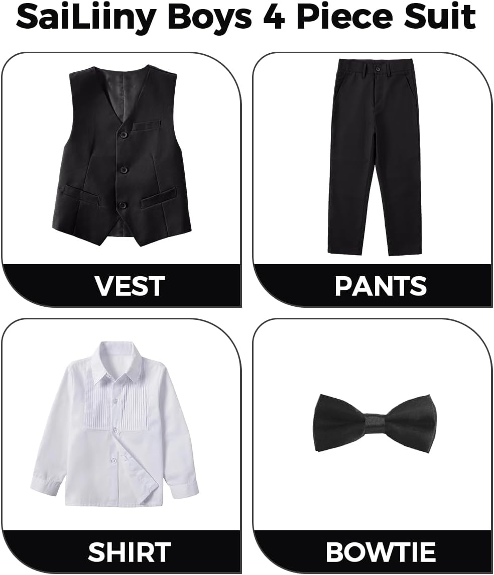 Boys 4-Pieces Suits Slim Fit Kids Outfits Vest Dress Pants Sets Formal Suit for Boy - Image 3