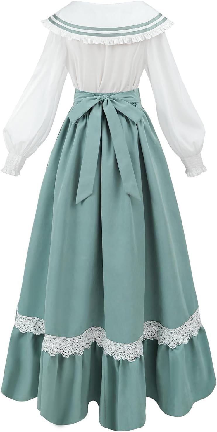 FCCAM Victorian Dress for Women 2-piece Renaissance Costume Tea Party Ball Gown