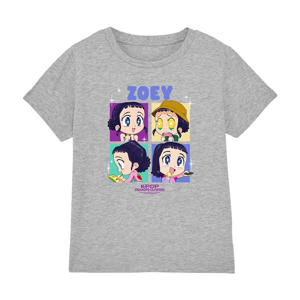 Kpop Demon Hunters - Huntrix Zoey Chibi Boes Kids T Shirt, Heather Grey, 12-13