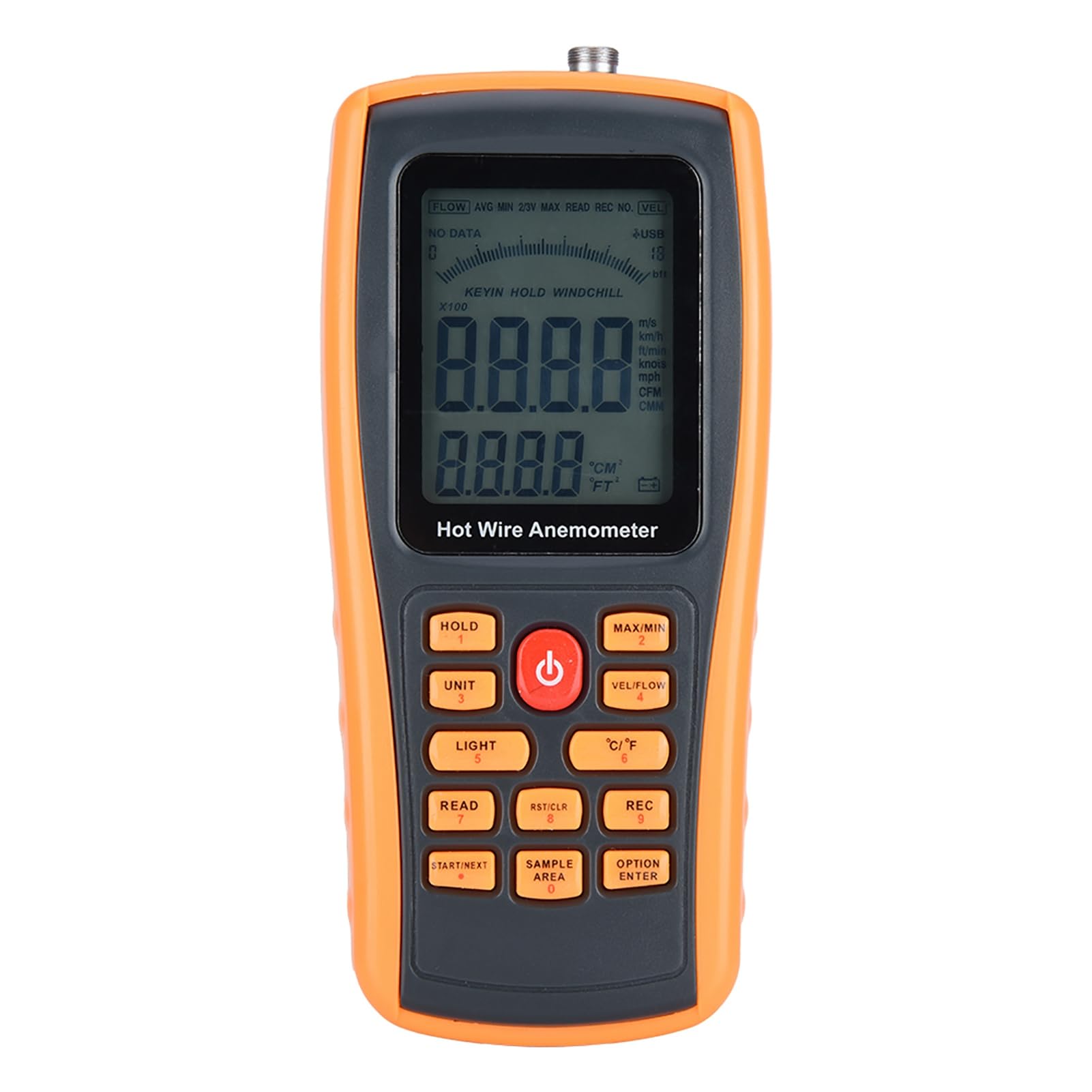 Anemometro De Hilo Caliente, Anemómetro Digital Portátil Con Sensor De Viento Y Temperatura Almacenamiento De Datos De 500 Registros Y Pantalla Lcd Retroiluminada Para Actividades Al Aire Libre