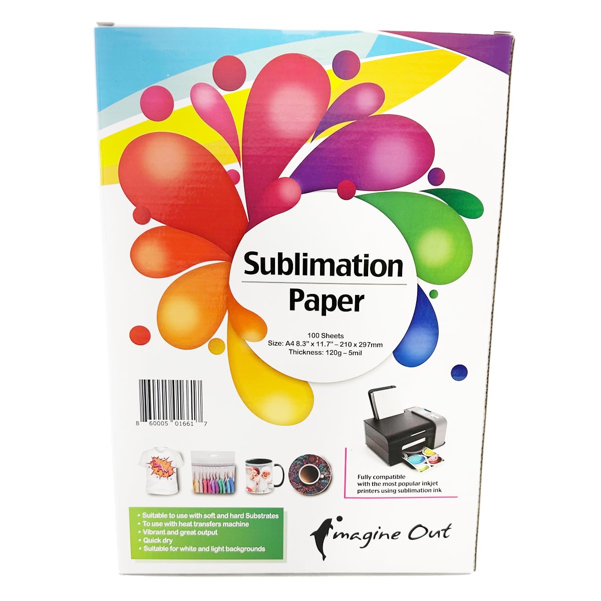 Papel de transferencia de calor por sublimación, 120 g, paquete de 100 hojas A4