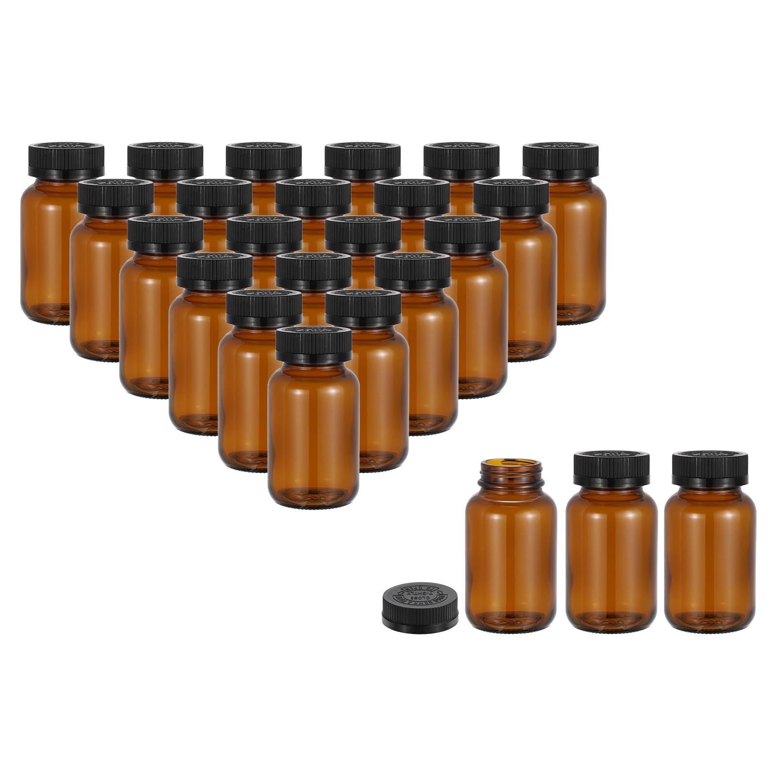 PATIKIL 4oz/120ml Glas Packer Flaschen 24Stk Runde Weithalsflaschen Packer Flaschen Mit Schwarzem Rippendeckel Für Reagenzien Flüssigkeiten Ätherische Öle Parfüm Bernstein