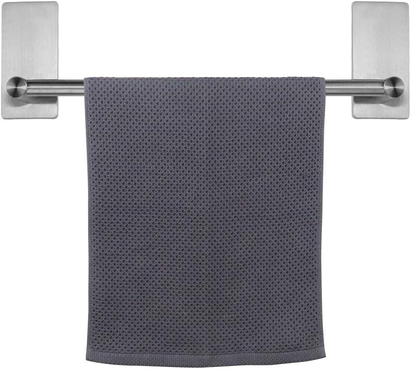 NearMoon Self Adhesive Bathroom Towel Bar- Stainless Steel Bath Wall Shelf Rack Hanging Towel Stick On Sticky Hanger Contemporary Style, NO Drilling (2 Pack, Brushed Nickel, 12-Inch Towel Rack)