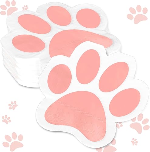 Miniatura 8 de Whaline Servilletas de papel de pata de perro de 6.5 pulgadas, servilletas con estampado de patas de mascota, color blanco y negro, servilletas