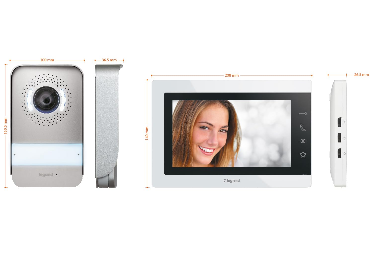 LEGRAND, EASYKIT Essential Video-Türsprechanlagen-Set mit 2-Draht-Anschluss, 7"-Farbmonitor & Weitwinkelkamera, 1-/2-Familienhaus-Set, erweiterbar, Reiheneinbau-Netzgerät, IP54-IK07, Weiß, 367915